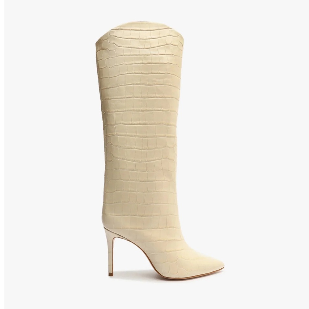SCHUTZ MARYANA CROCODILE-EMBOSSED LEATHER BOOT